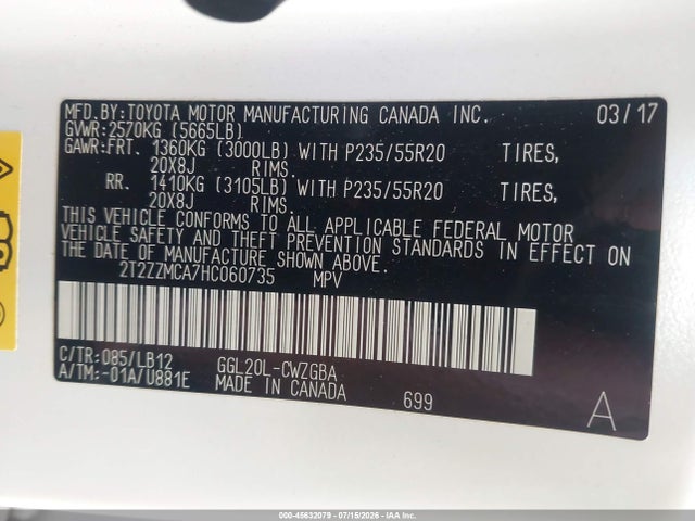 2017 Lexus Rx 350 მანქანა იყიდება აუქციონზე, vin: 2T2ZZMCA7HC060735, აუქციონის ნომერი: 45632079
