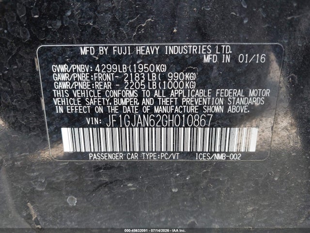 Subaru Impreza 2.0i Limited 2016 JF1GJAN62GH010867 Image 9