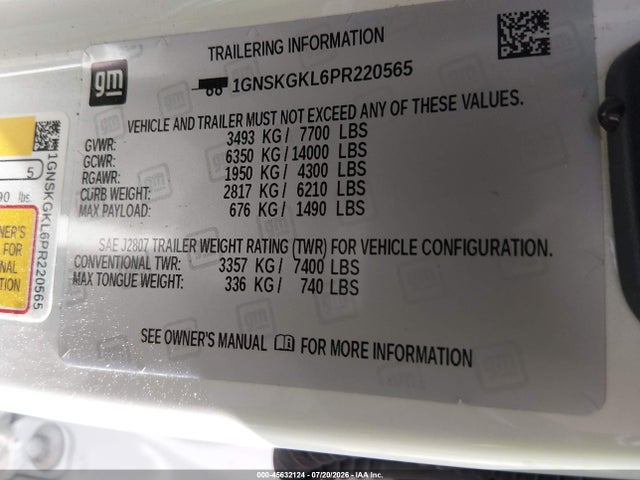 2023 Chevrolet Suburban 4wd High Country მანქანა იყიდება აუქციონზე, vin: 1GNSKGKL6PR220565, აუქციონის ნომერი: 45632124