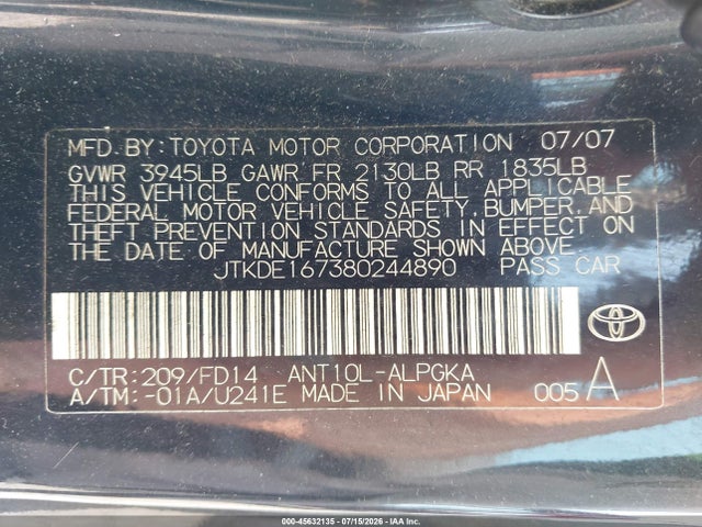 Aukcja sprzedaży 2008 Scion Tc, vin: JTKDE167380244890, numer aukcji: 45632135