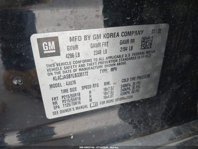 Продаж на аукціоні авто 2020 Buick Encore Fwd Preferred, vin: KL4CJASB1LB335172, номер лоту: 45632140