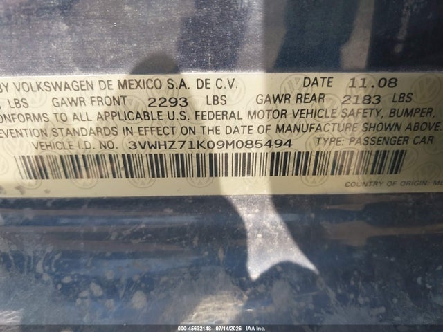 Продаж на аукціоні авто 2009 Volkswagen Jetta S, vin: 3VWHZ71K09M085494, номер лоту: 45632148