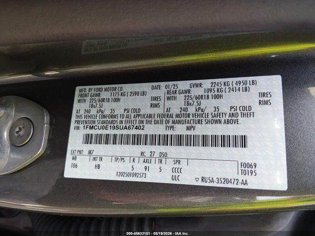 1FMCU0E19SUA67402 Ford Escape Phev