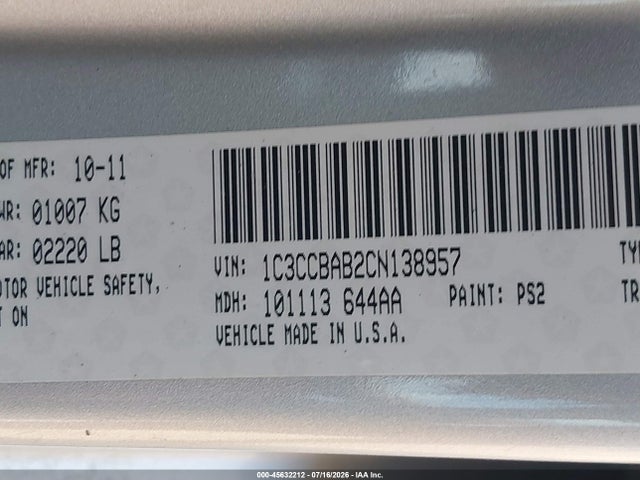 2012 Chrysler 200 Lx მანქანა იყიდება აუქციონზე, vin: 1C3CCBAB2CN138957, აუქციონის ნომერი: 45632212