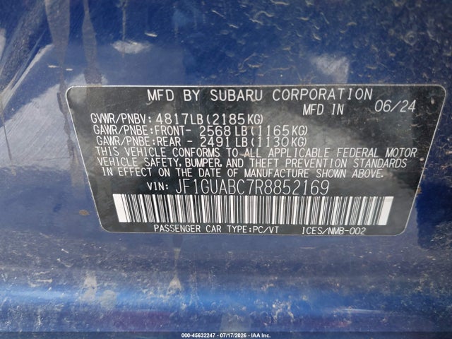 45632247 :رقم المزاد ، JF1GUABC7R8852169 vin ، 2024 Subaru Impreza Base 5-door مزاد بيع