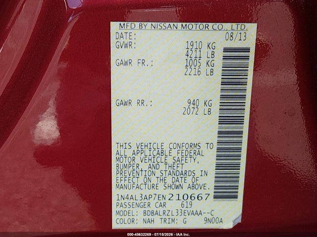 Nissan Altima 2.5 S 2014 1N4AL3AP7EN210667 Image 9