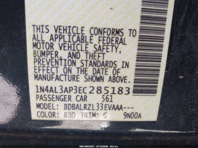 1N4AL3AP3EC285183 Nissan Altima 2.5/2.5 S/2.5 Sl/2.5 Sv