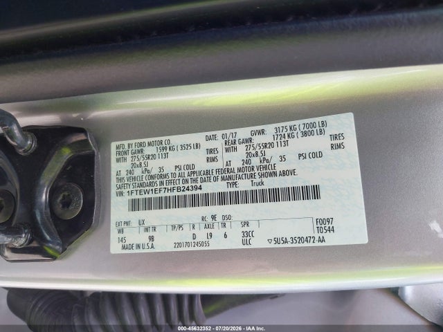 Ford F-150 Platinum 2017 1FTEW1EF7HFB24394 Image 9