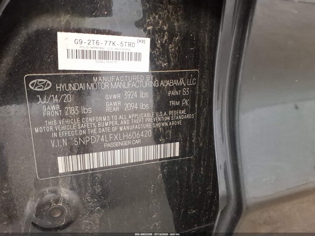 Продажа на аукционе авто 2020 Hyundai Elantra Se, vin: 5NPD74LFXLH606420, номер лота: 45632359