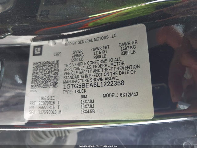 Продаж на аукціоні авто 2020 Gmc Canyon 2wd  Short Box, vin: 1GTG5BEA6L1222358, номер лоту: 45632365