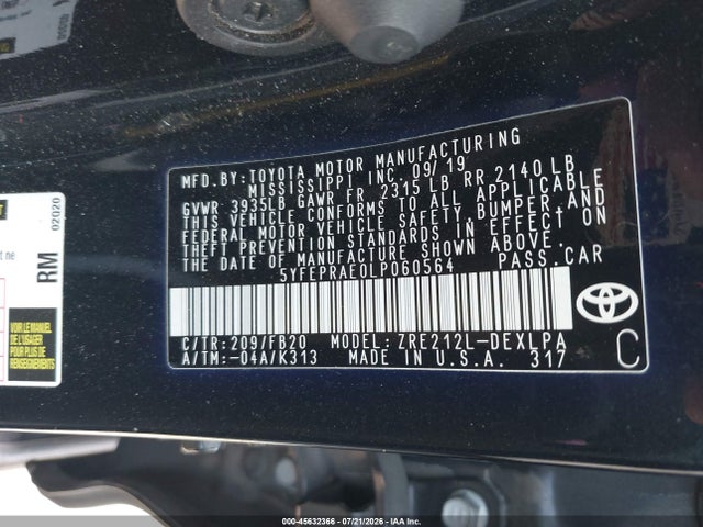 Toyota COROLLA LE 2020 5YFEPRAE0LP060564 Image 9