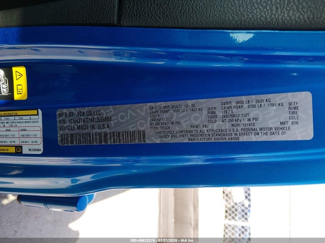 Jeep Gladiator Sport S 4x4 2021 1C6HJTAG1ML535864 Image 9