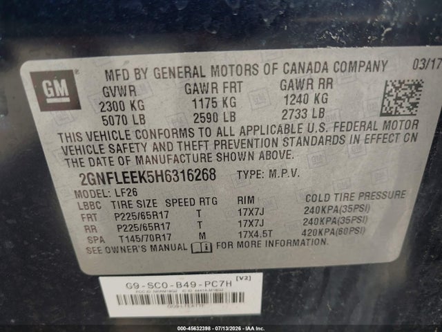 2GNFLEEK5H6316268 Chevrolet EQUINOX LS
