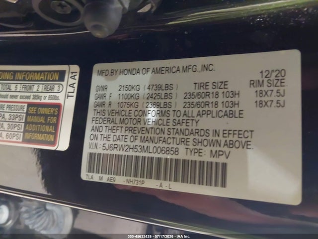 Honda Cr-v Awd Ex 2021 5J6RW2H53ML006858 Image 9