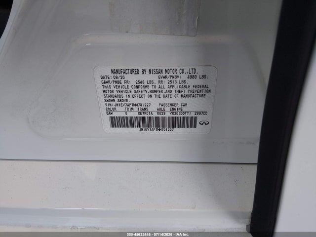 Продажа на аукционе авто 2021 Infiniti Q50 Pure, vin: JN1EV7AP7MM701227, номер лота: 45632446