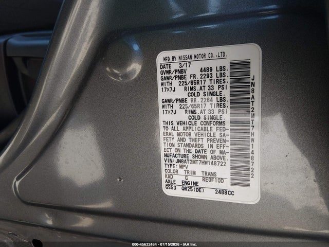 Nissan ROGUE S 2017 JN8AT2MT7HW148722 Image 9