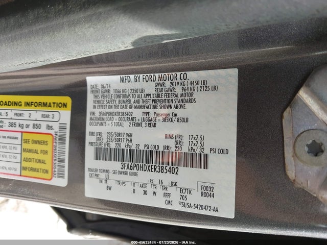 Ford FUSION SE 2014 3FA6P0HDXER385402 Image 9