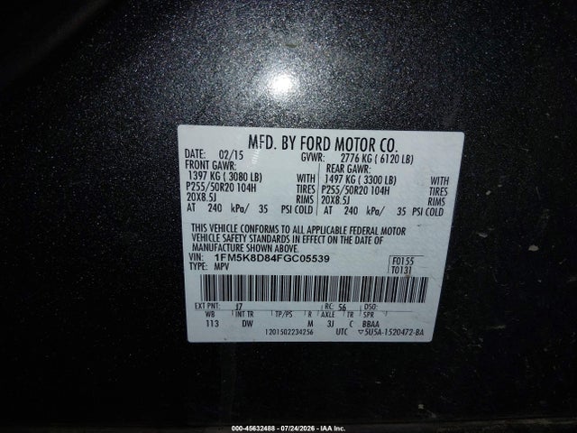 Ford EXPLORER XLT 2015 1FM5K8D84FGC05539 Image 9