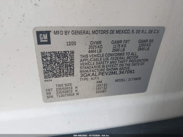 45632502 :رقم المزاد ، 3GKALPEV2ML347061 vin ، 2021 Gmc Terrain Fwd Slt مزاد بيع