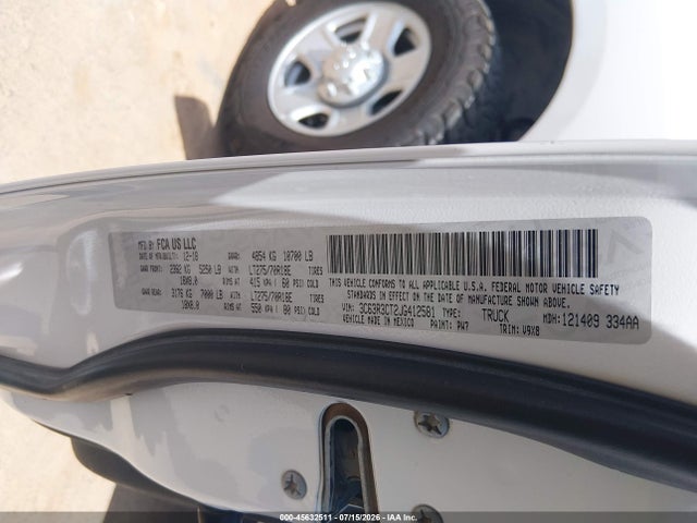 45632511 :رقم المزاد ، 3C63R3CT2JG412581 vin ، 2018 Ram 3500 Tradesman  4x4 6'4 Box مزاد بيع