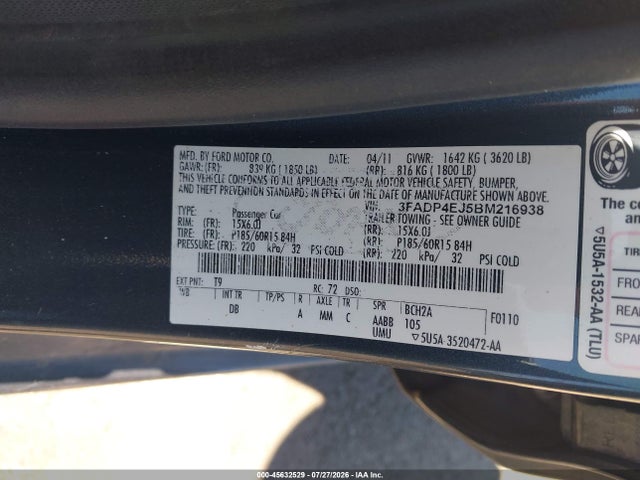 Aukcja sprzedaży 2011 Ford Fiesta Se, vin: 3FADP4EJ5BM216938, numer aukcji: 45632529