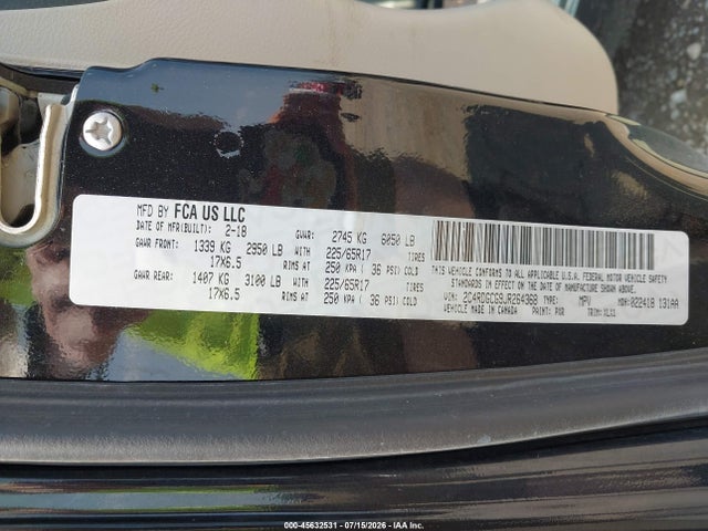Продаж на аукціоні авто 2018 Dodge Grand Caravan Sxt, vin: 2C4RDGCG9JR264368, номер лоту: 45632531