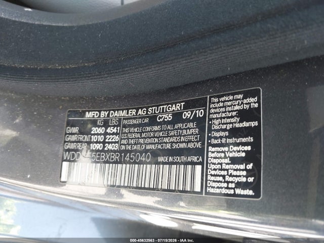Aukcja sprzedaży 2011 Mercedes-benz C 300 Luxury/sport, vin: WDDGF5EBXBR145040, numer aukcji: 45632563