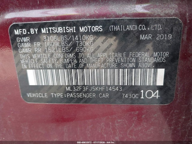 ML32F3FJ5KHF14543 Mitsubishi Mirage G4 Es