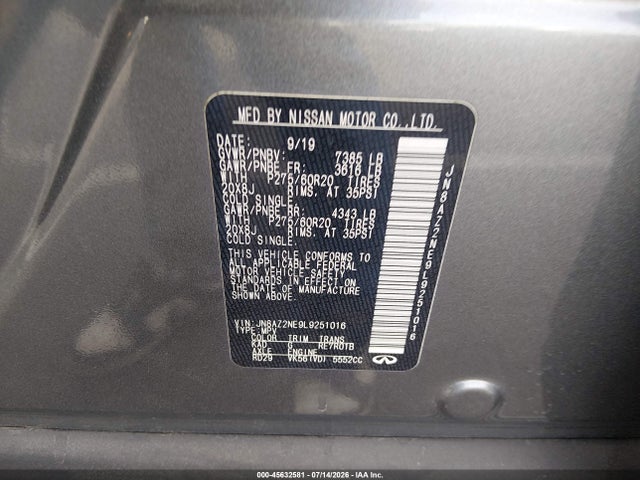 JN8AZ2NE9L9251016 Infiniti Qx80 Luxe Awd