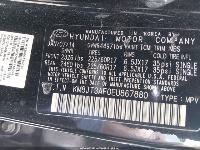 Hyundai TUCSON GLS 2014 KM8JT3AF0EU867880 Image 9