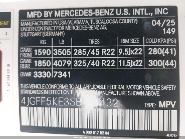 Продаж на аукціоні авто 2025 Mercedes-benz Gls 450 4matic, vin: 4JGFF5KE3SB445432, номер лоту: 45632610