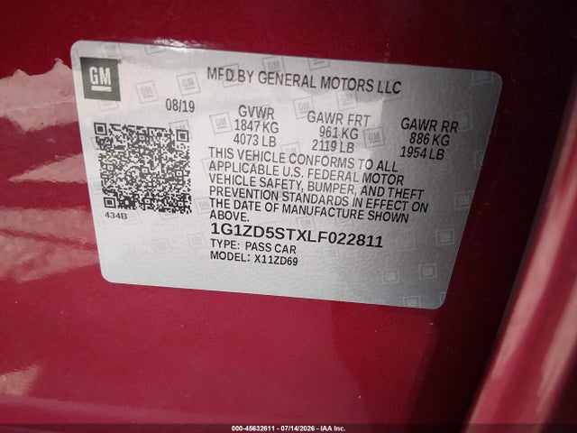Продаж на аукціоні авто 2020 Chevrolet Malibu Fwd Lt, vin: 1G1ZD5STXLF022811, номер лоту: 45632611