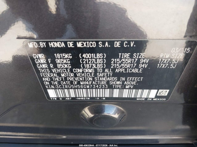 3CZRU5H56GM734233 Honda HR-V EX