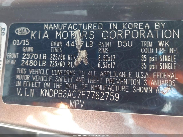 KIA Sportage Lx 2015 KNDPB3AC7F7762759 Image 9