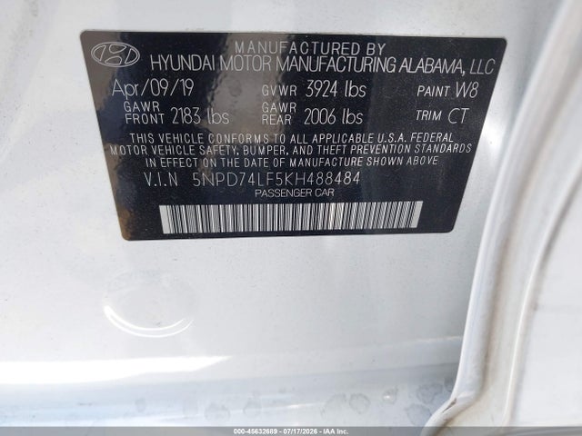 Hyundai ELANTRA SE 2019 5NPD74LF5KH488484 Image 9