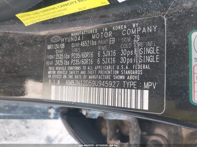 Продаж на аукціоні авто 2009 Hyundai Tucson Limited V6, vin: KM8JN12D59U945927, номер лоту: 45632707