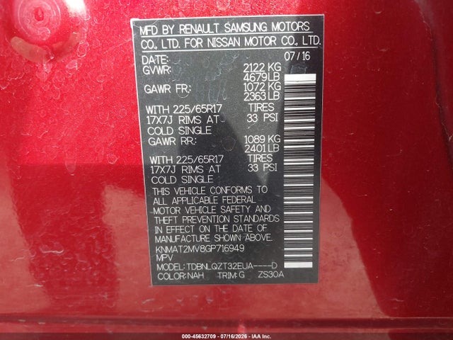 Nissan ROGUE SV 2016 KNMAT2MV8GP716949 Image 10