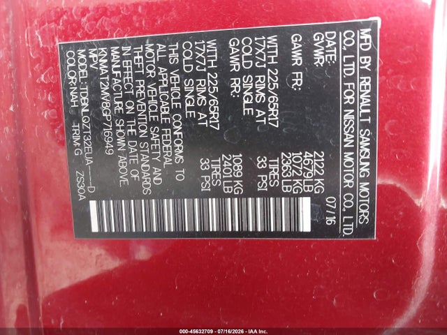 Nissan ROGUE SV 2016 KNMAT2MV8GP716949 Image 9