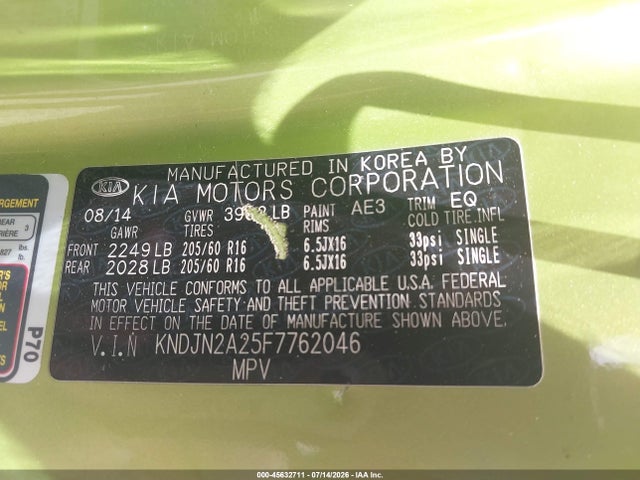 KIA Soul 2015 KNDJN2A25F7762046 Image 9