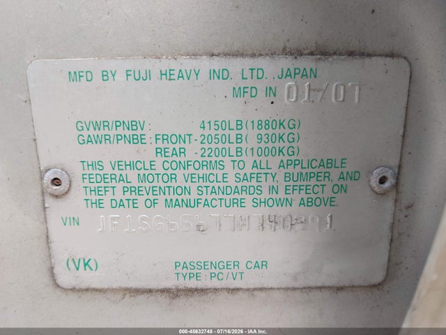 Продажа на аукционе авто 2007 Subaru Forester 2.5x, vin: JF1SG65677H740991, номер лота: 45632748