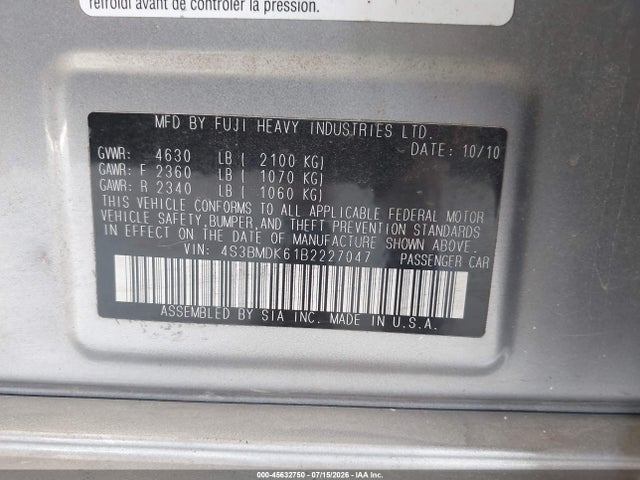 Продажа на аукционе авто 2011 Subaru Legacy 3.6r Limited, vin: 4S3BMDK61B2227047, номер лота: 45632750