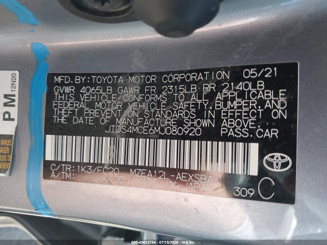 Toyota COROLLA SE 2021 JTDS4MCE6MJ080920 Image 9