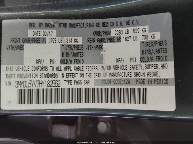 45632786 :رقم المزاد ، 3MYDLBYV7HY182562 vin ، 2017 Toyota Yaris Ia مزاد بيع
