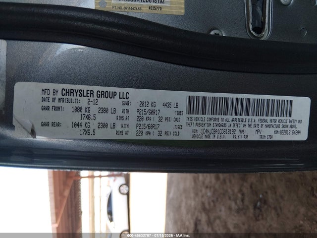 Продаж на аукціоні авто 2012 Jeep Compass Sport, vin: 1C4NJCBA1CD618192, номер лоту: 45632787