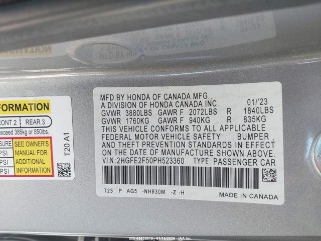 Honda Civic Sport 2023 2HGFE2F50PH523360 Image 9