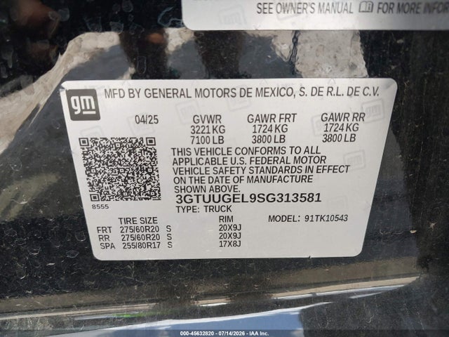 2025 Gmc Sierra 1500 4wd  Short Box Denali მანქანა იყიდება აუქციონზე, vin: 3GTUUGEL9SG313581, აუქციონის ნომერი: 45632820