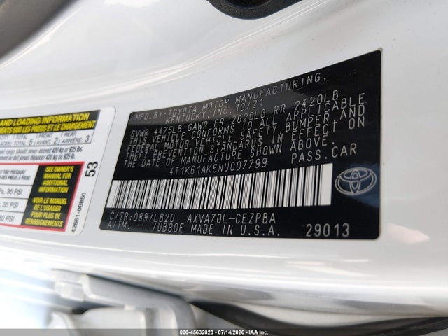 4T1K61AK6NU007799 Toyota CAMRY XSE