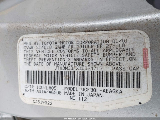 Aukcja sprzedaży 2001 Lexus Ls 430, vin: JTHBN30FX10024712, numer aukcji: 45632826