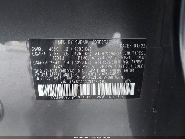 Subaru Outback Premium 2022 4S4BTACCXN3194565 Image 9