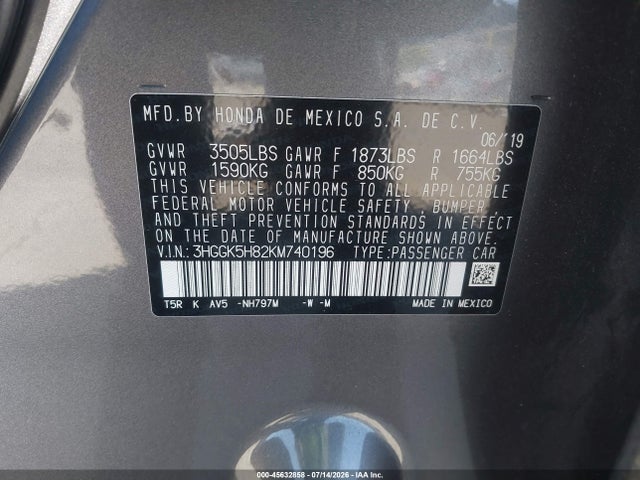3HGGK5H82KM740196 Honda FIT EX